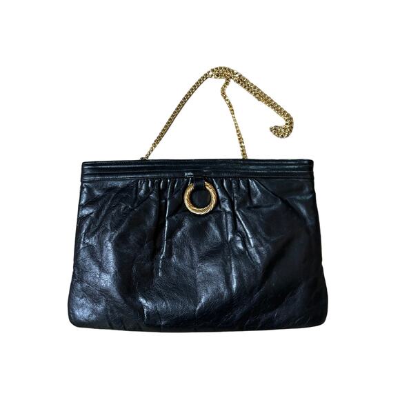 Morris Moskowitz Vintage Black Leather‎ Clutch with Gold Ring - Picture 1 of 6